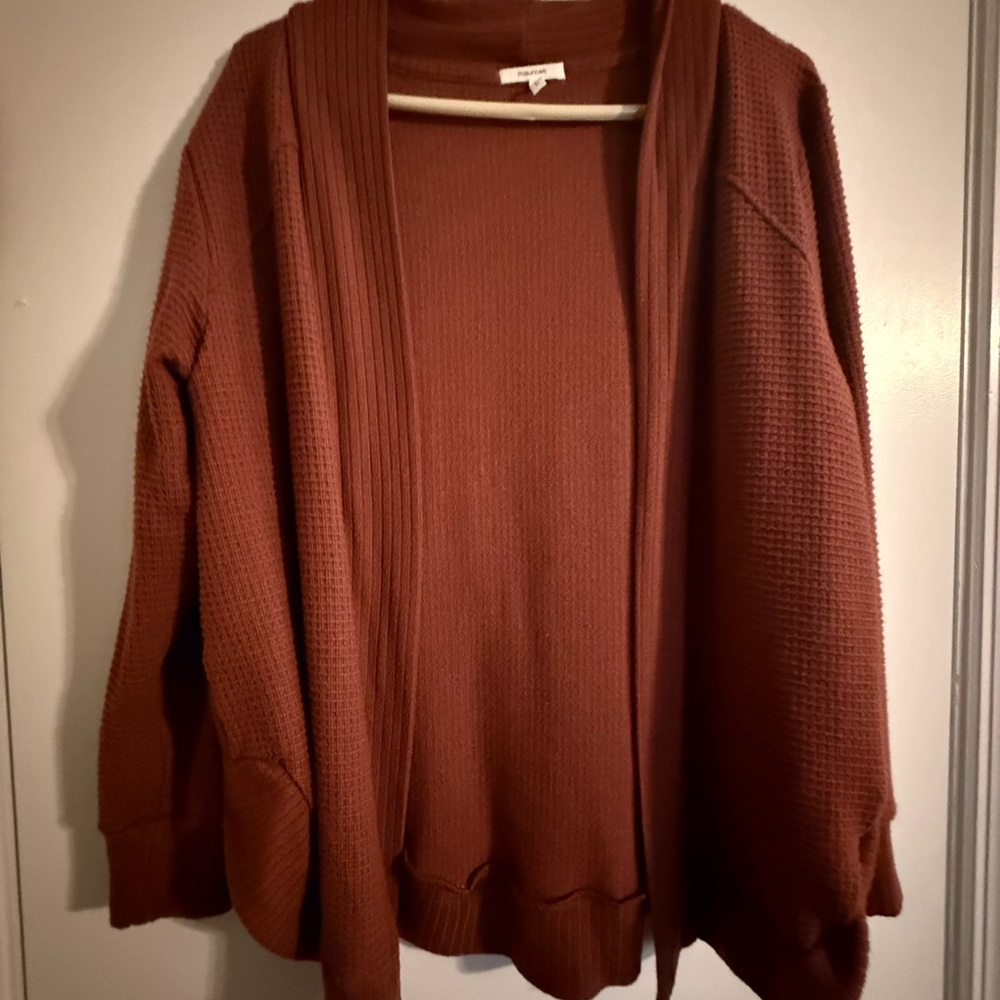 Women's Burnt Orange Waffle Cardigan